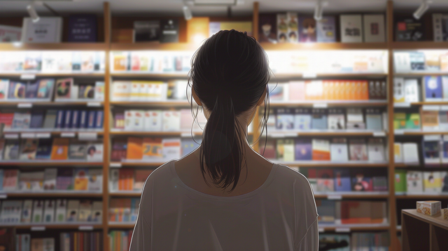 書店にいる若い女性