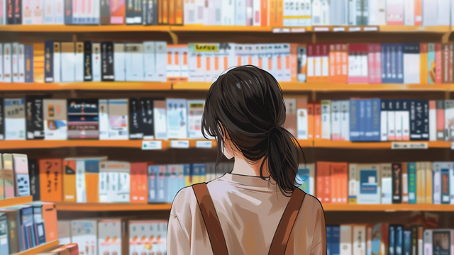 書店にいる若い女性