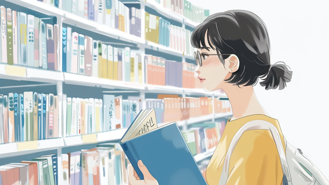 書店にいる若い女性