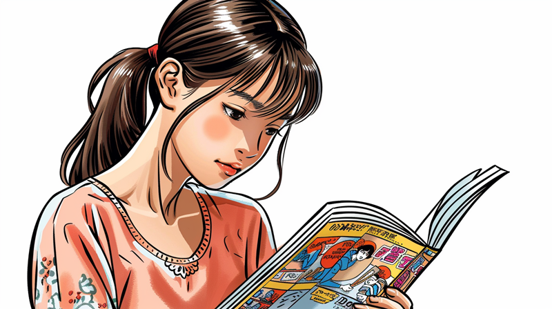 本を読んでいる若い女性