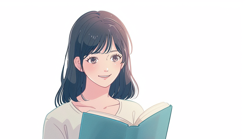 本を読んでいる若い女性